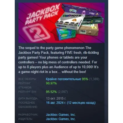 The Jackbox Party Pack 2 АВТОДОСТАВКА STEAM GLOBAL МГНОВЕННО ЛИЦЕНЗИЯ - irongamers.ru