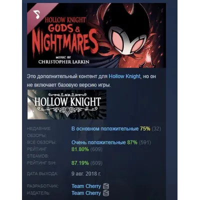 Hollow Knight - Gods & Nightmares DLC АВТОДОСТАВКА STEAM РОССИЯ - irongamers.ru