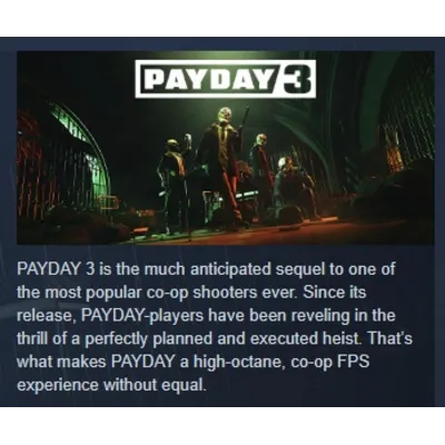 PAYDAY 3 АВТОДОСТАВКА STEAM GLOBAL МГНОВЕННО ЛИЦЕНЗИЯ