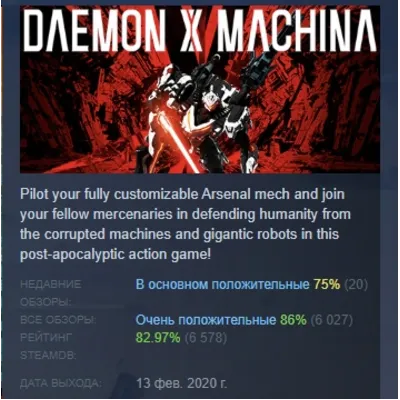 DAEMON X MACHINA АВТОДОСТАВКА STEAM GLOBAL МГНОВЕННО ЛИЦЕНЗИЯ - irongamers.ru