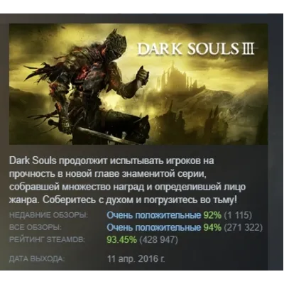 DARK SOULS 3 III АВТОДОСТАВКА STEAM GLOBAL МГНОВЕННО ЛИЦЕНЗИЯ - irongamers.ru