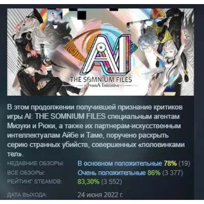AI: THE SOMNIUM FILES - nirvanA Initiative АВТОДОСТАВКА STEAM GLOBAL МГНОВЕННО ЛИЦЕНЗ - irongamers.ru