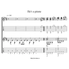 Табулатура Пираты Карибского моря. Для двух гитар.