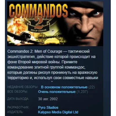 Commandos 2 Men of Courage STEAM KEY СТИМ ЛИЦЕНЗИЯ - irongamers.ru