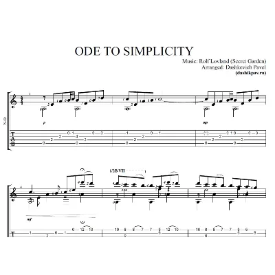 Ode to Simplisity(Secret Garden)-ноты и табы для гитары - irongamers.ru