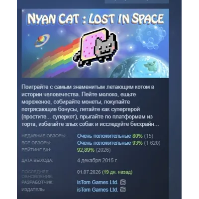 Nyan Cat: Lost In Space STEAM KEY REGION GLOBAL+РОССИЯ - irongamers.ru
