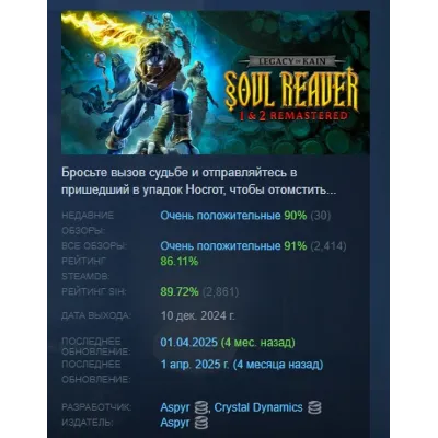 Legacy of Kain Soul Reaver 1&2 Remastered STEAM KEY СТИМ КЛЮЧ РОССИЯ ЛИЦЕНЗИЯ - irongamers.ru