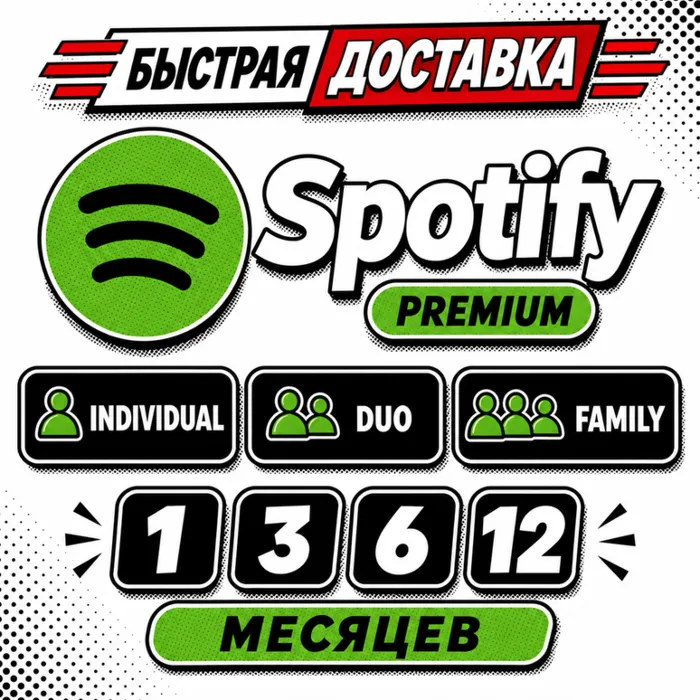 1 · 3 · 6 · 12 · SPOTIFY PREMIUM · РАБОТАЕТ В РФ