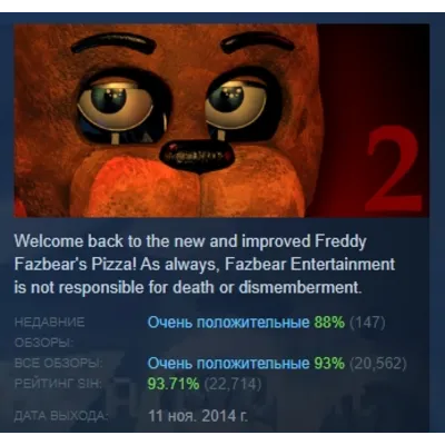 Five Nights at Freddy's 2 АВТОДОСТАВКА STEAM GLOBAL МГНОВЕННО ЛИЦЕНЗИЯ - irongamers.ru