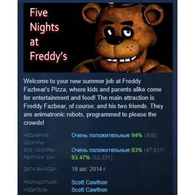 Five Nights at Freddy's АВТОДОСТАВКА STEAM GLOBAL МГНОВЕННО ЛИЦЕНЗИЯ - irongamers.ru