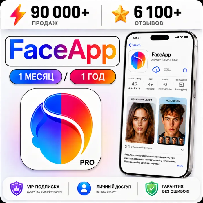 FaceApp PRO Фейсап На 1 6 12 МЕСЯЦЕВ iPhone ios AppStore FACE APP