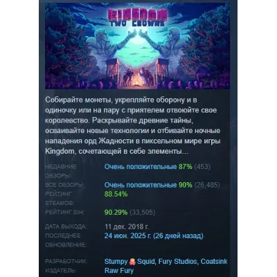 Kingdom Two Crowns АВТОДОСТАВКА STEAM GLOBAL МГНОВЕННО ЛИЦЕНЗИЯ - irongamers.ru