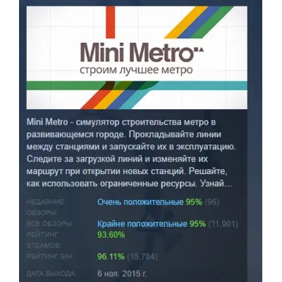 Mini Metro АВТОДОСТАВКА STEAM GLOBAL МГНОВЕННО ЛИЦЕНЗИЯ - irongamers.ru