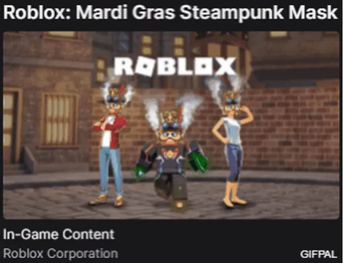 Roblox: Mardi Gras Steampunk Mask Drop #4