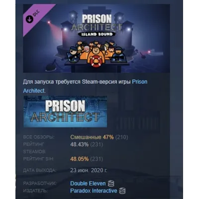 Prison Architect - Island Bound DLC АВТОДОСТАВКА STEAM РОССИЯ - irongamers.ru