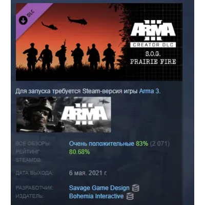 Arma 3 Creator DLC: S.O.G. Prairie Fire DLC АВТОДОСТАВКА STEAM РОССИЯ - irongamers.ru
