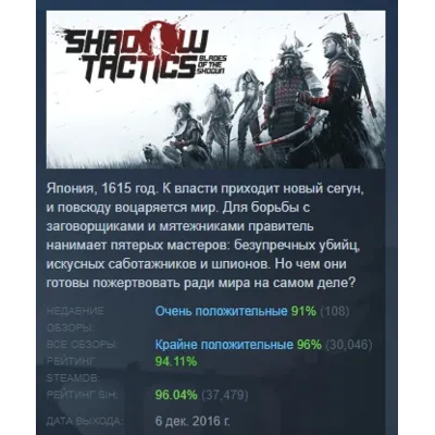 Shadow Tactics: Blades of the Shogun АВТОДОСТАВКА STEAM GLOBAL МГНОВЕННО ЛИЦЕНЗИЯ - irongamers.ru