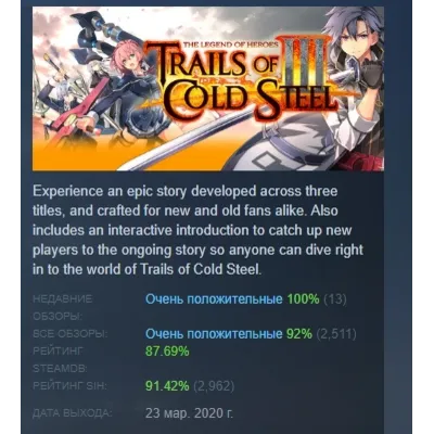 The Legend of Heroes: Trails of Cold Steel III АВТОДОСТАВКА STEAM GLOBAL МГНОВЕННО ЛИ - irongamers.ru