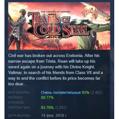 The Legend of Heroes: Trails of Cold Steel II АВТОДОСТАВКА STEAM GLOBAL МГНОВЕННО ЛИЦ - irongamers.ru