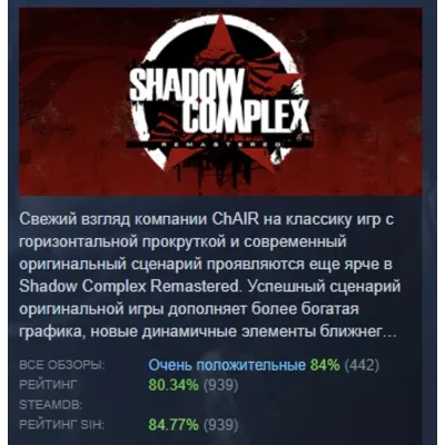 Shadow Complex Remastered АВТОДОСТАВКА STEAM GLOBAL МГНОВЕННО ЛИЦЕНЗИЯ - irongamers.ru
