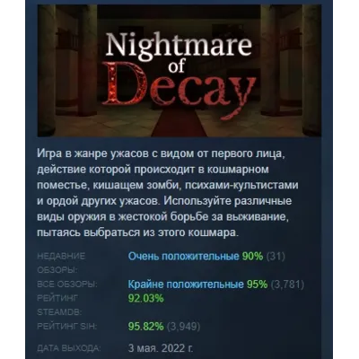 Nightmare of Decay АВТОДОСТАВКА STEAM GLOBAL МГНОВЕННО ЛИЦЕНЗИЯ - irongamers.ru