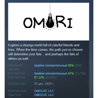 OMORI АВТОДОСТАВКА STEAM GLOBAL МГНОВЕННО ЛИЦЕНЗИЯ - irongamers.ru