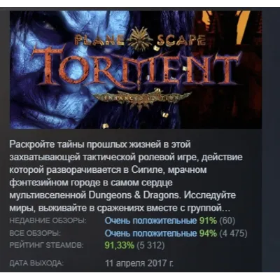 Planescape: Torment: Enhanced Edition АВТОДОСТАВКА STEAM GLOBAL МГНОВЕННО ЛИЦЕНЗИЯ - irongamers.ru