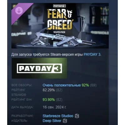 PAYDAY 3: Fear & Greed Weapon Pack DLC АВТОДОСТАВКА STEAM РОССИЯ - irongamers.ru