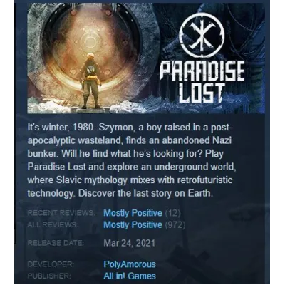 Paradise Lost STEAM KEY GLOBAL (КРОМЕ РФ,РБ) - irongamers.ru
