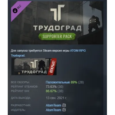 ATOM RPG Trudograd - Supporter Pack DLC АВТОДОСТАВКА STEAM РОССИЯ - irongamers.ru