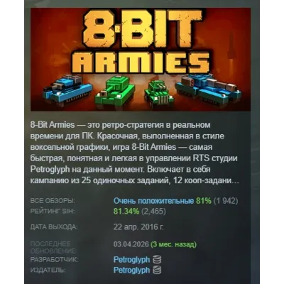 8-Bit Armies АВТОДОСТАВКА STEAM GLOBAL МГНОВЕННО ЛИЦЕНЗИЯ - irongamers.ru