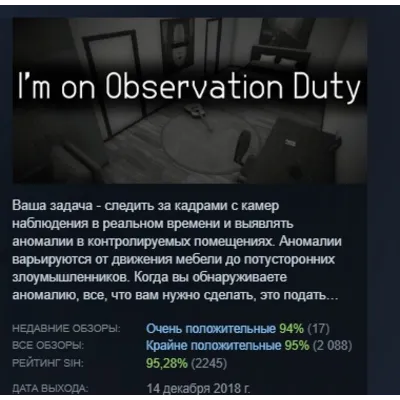 I'm on Observation Duty АВТОДОСТАВКА STEAM GLOBAL МГНОВЕННО ЛИЦЕНЗИЯ - irongamers.ru