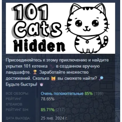 101 Cats Hidden АВТОДОСТАВКА STEAM GLOBAL МГНОВЕННО ЛИЦЕНЗИЯ - irongamers.ru