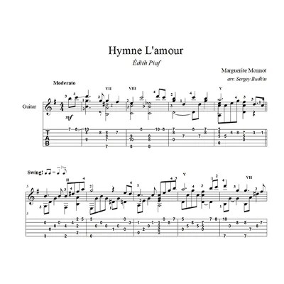 Hymne L'amour (Эдит Пиаф) ноты для гитары - irongamers.ru
