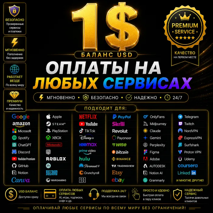 1$ Global Payment Card Pay Any Service · Subscription