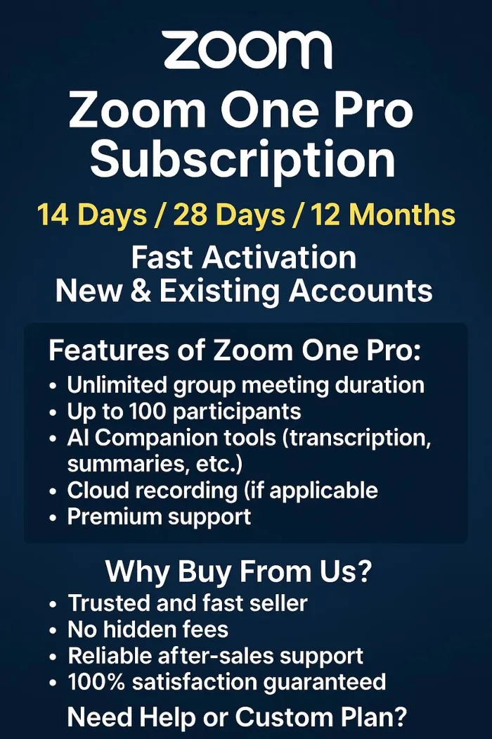 Zoom One Pro 14 дней · 28 дней · 12 месяцев Fast
