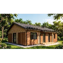 FH-2: проект дома 160,6 м² (каркас + плита + терраса + сауна)