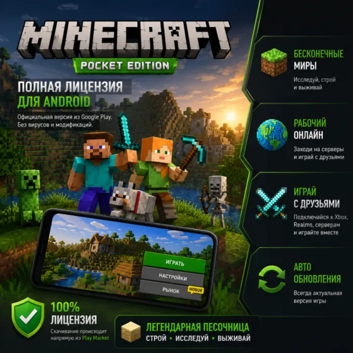 Minecraft: Pocket Edition — Полная Лицензия (Android