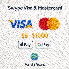 Swype Visa и Mastercard | $5–$1000 | Apple Pay | Google Pay | Глобальная