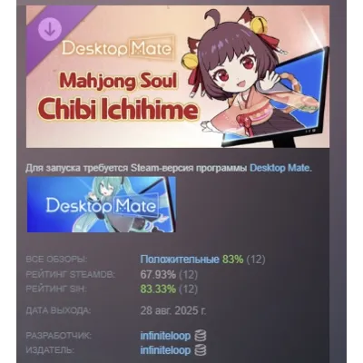 Desktop Mate 雀魂「ちび一姫」DLC Mahjong Soul Chibi Ichihime АВТОДОСТАВКА STEAM РОССИЯ - irongamers.ru