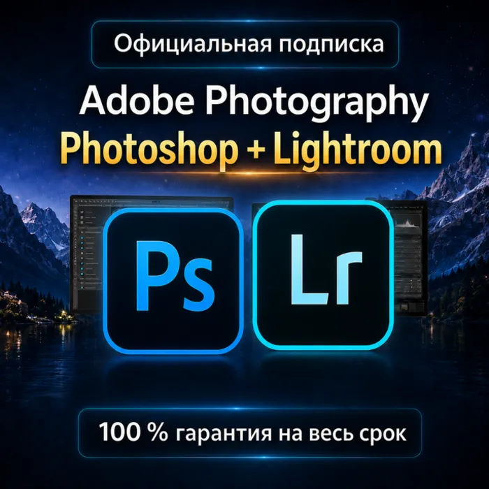 ADOBE PHOTOGRAPHY PLAN PHOTOSHOP + LIGHTROOM 1 · 3 МЕСЯЦЕВ