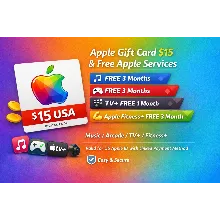 🍎 Apple Gift Card $15 USA + 🎵 Music 3M + 🎮 Arcade 3M +  Fitness+ 3M + 🍿 TV+ 1M |