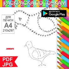 Голубь Раскраска По точкам Антистресс для распечатки на принтере и Android