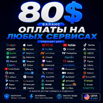 80$ US Карта для оплаты на любых сервисах • Баланс в USD - irongamers.ru