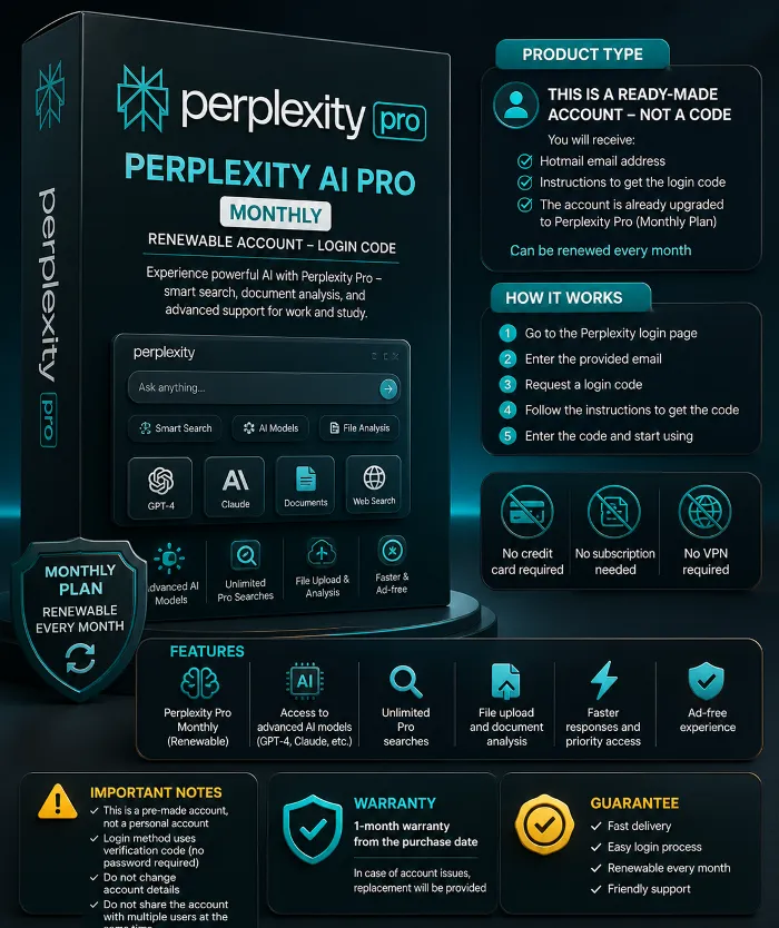 Perplexity AI Pro Subscription 1 Month - Private Account (Global)