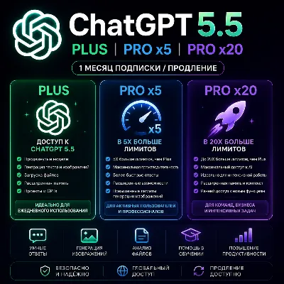 ChatGPT 5.5 PLUS | PRO x5 | PRO x20 — 1 МЕСЯЦ ПОДПИСКИ / ПРОДЛЕНИЕ - irongamers.ru