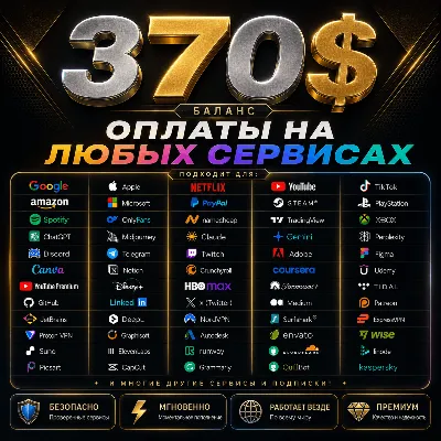 370$ US Карта для оплаты на любых сервисах • Баланс в USD - irongamers.ru