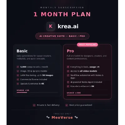 Krea AI Basic, Pro Plan 1 Month Full Warranty Private account - irongamers.ru