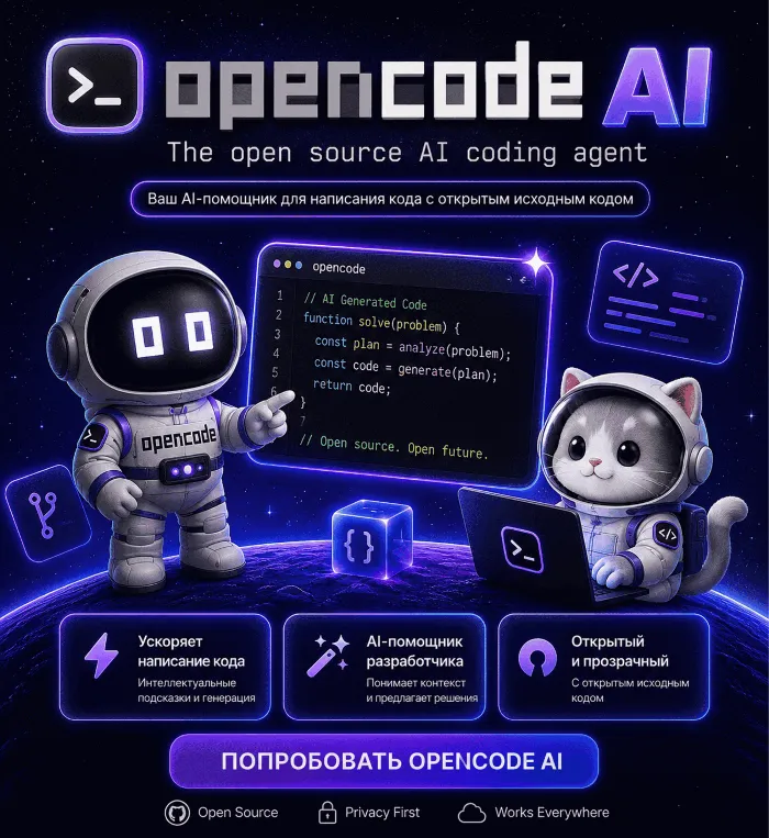 OpenCode AI – AI Coding Agent на 1 Месяц