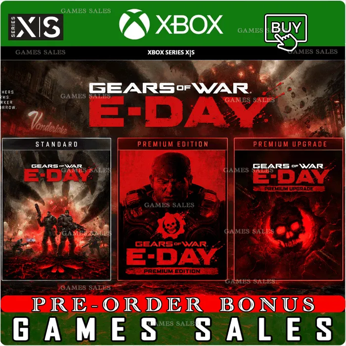 GEARS OF WAR: E-DAY PRE-ORDER XBOX · XS+PC WIN ПРЕДЗАКАЗ С БОНУСАМИ